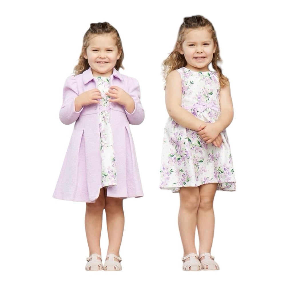 Bonnie Jean Toddler Floral dress with lavender Coat Girls dress set 5T